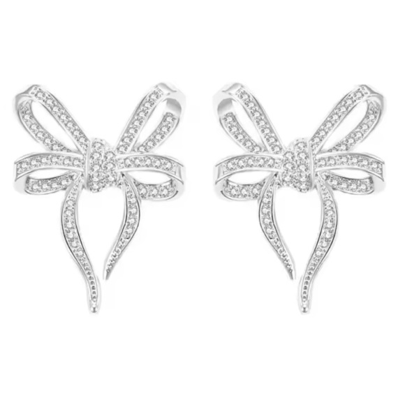 Bow Diamond Crystal Elegant Silver Earrings - Picture 4 of 6